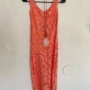 Neon Orange Sexy Summer Dress with matching Necklace and CrissCross Strapback